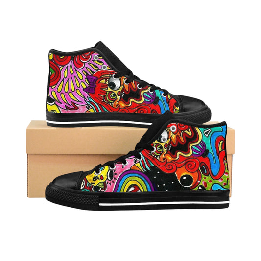 Psychedelic Art High-Top Sneakers — Vibrant Tie-Dye & Abstract Graphic Men’s Shoes