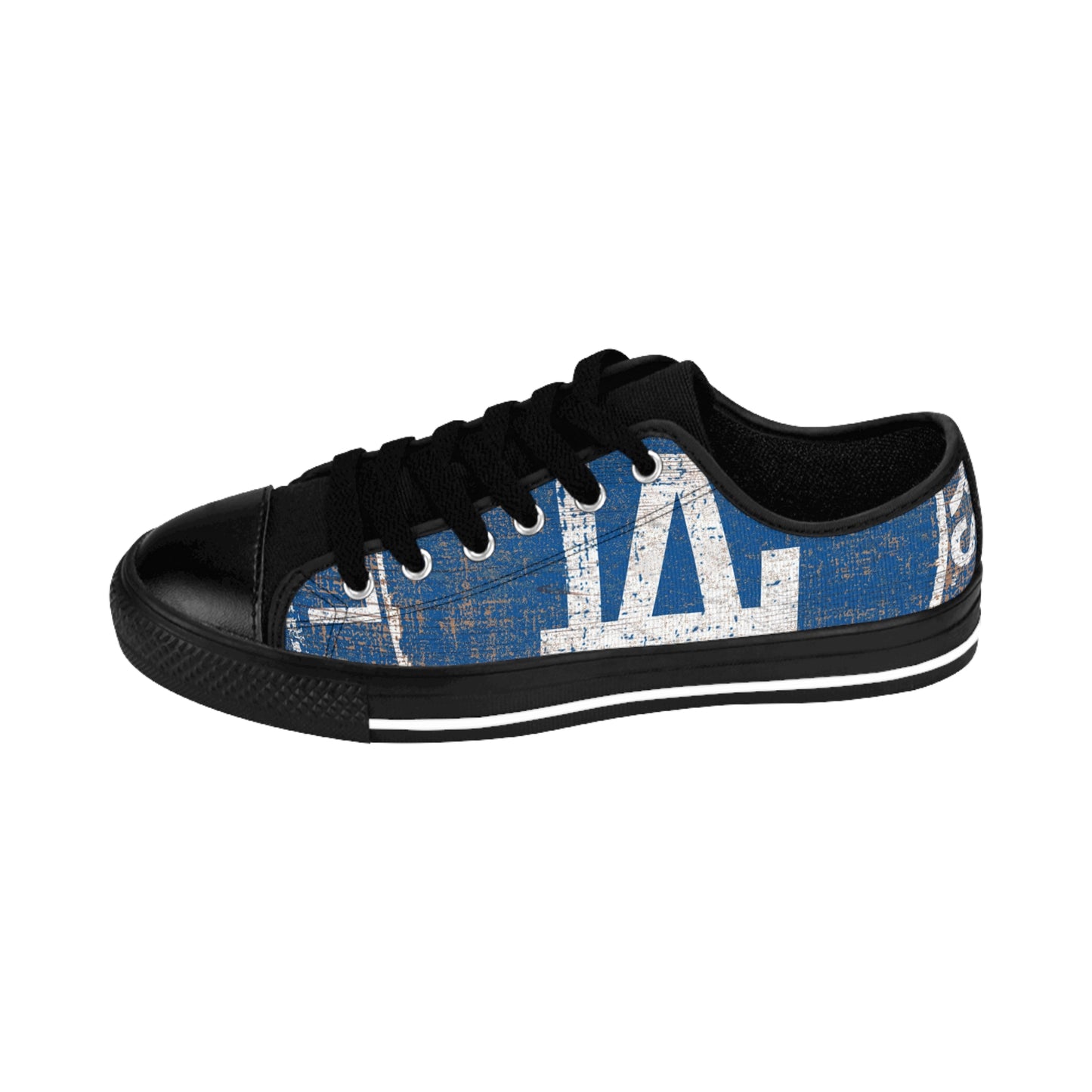 LA Vintage Logo Men's Sneakers — Distressed Blue Streetwear Canvas Shoes