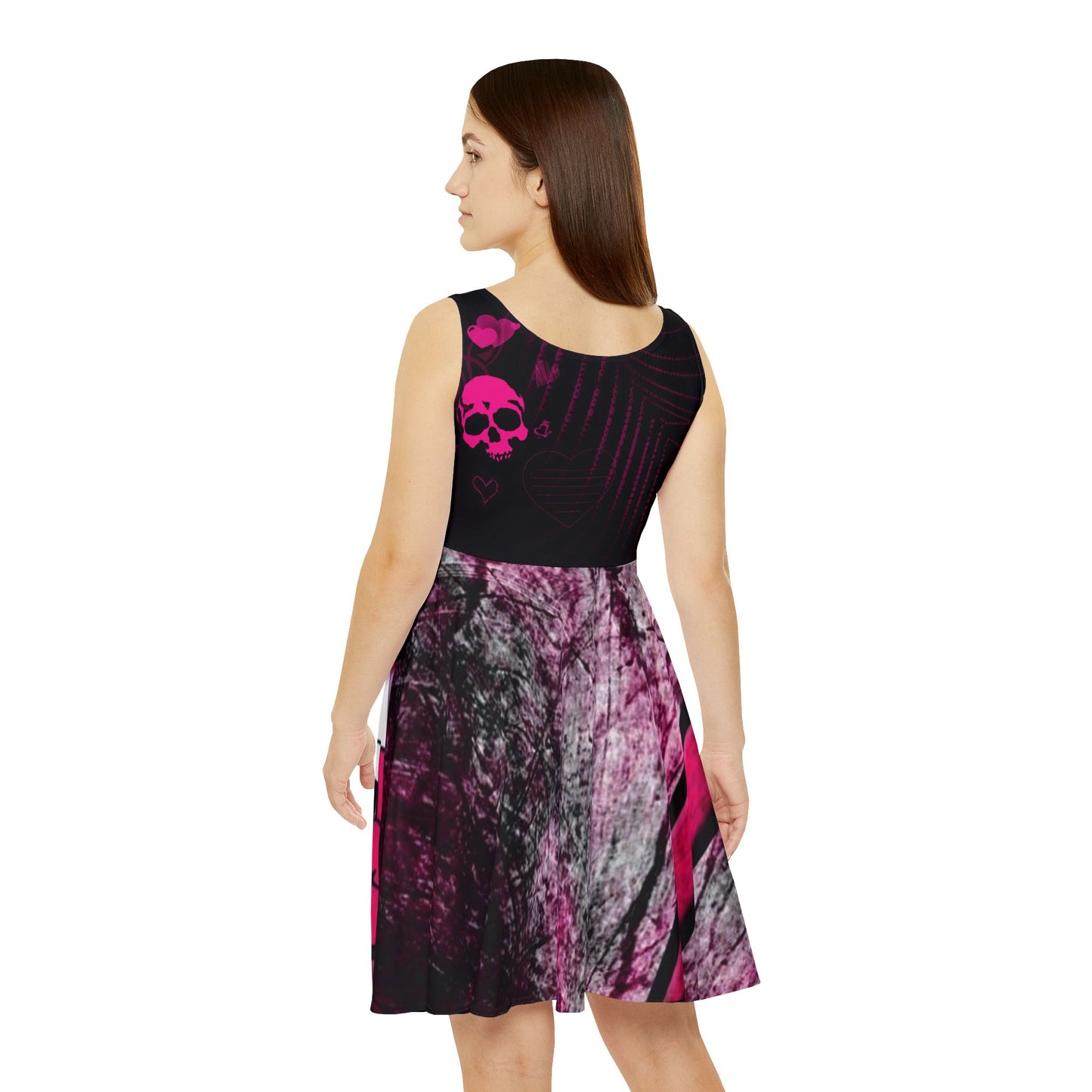 Pink Skull Skater Dress — Gothic Punk All-Over Print