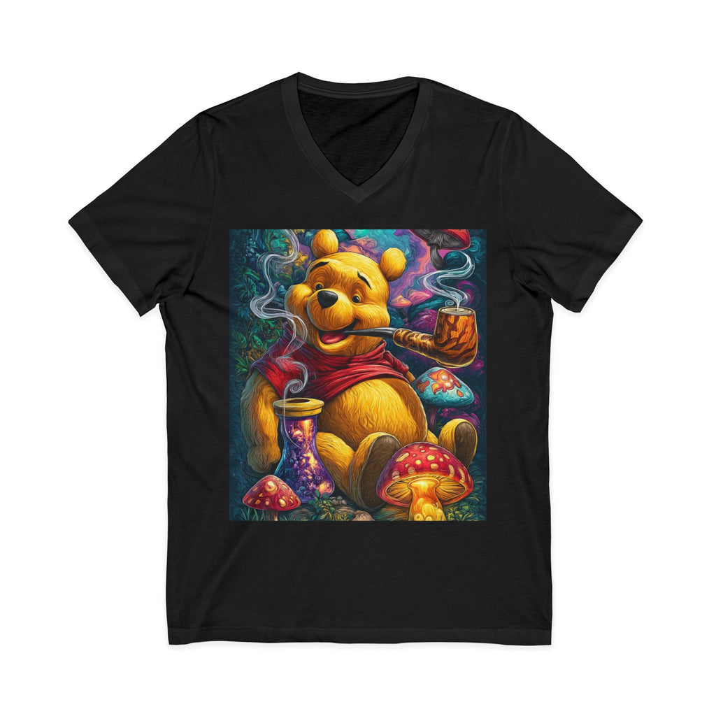 Graphic V‑Neck Tee — Psychedelic Bear Smoking Pipe Art