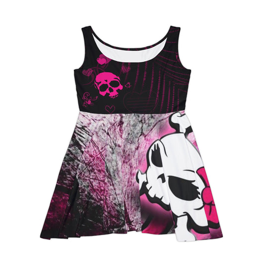 Pink Skull Skater Dress — Gothic Punk All-Over Print