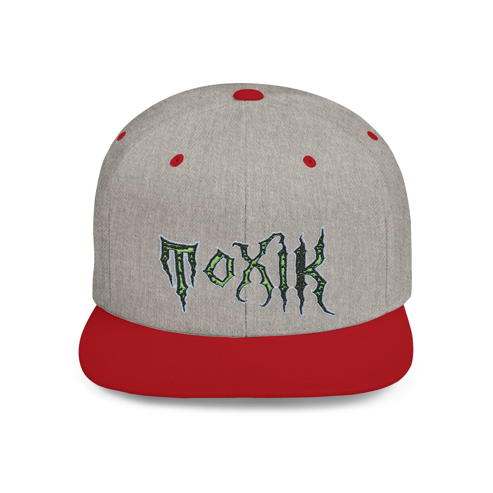 Flat Bill Snapback Hat — Green Drip Gothic Logo Embroidered Cap