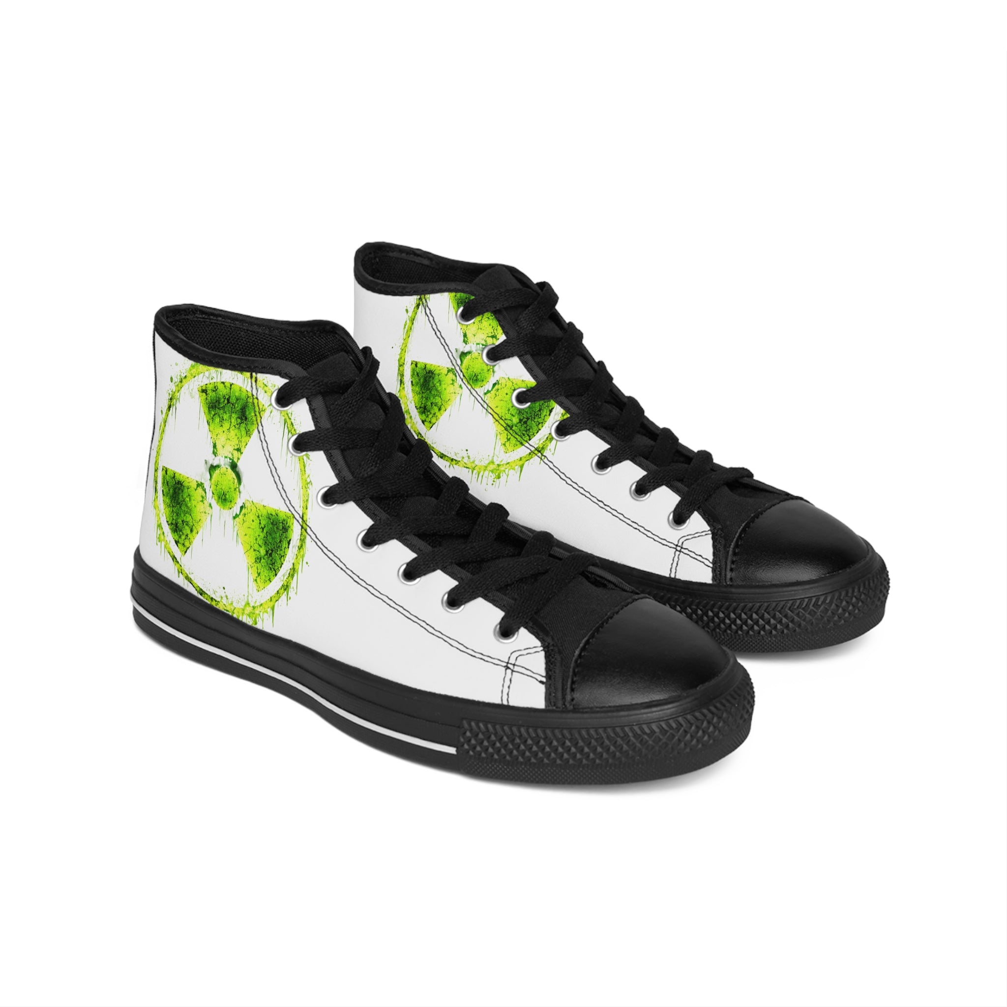 Radioactive Symbol High-Top Sneakers — Green Biohazard Graphic Men's Classic Sneakers