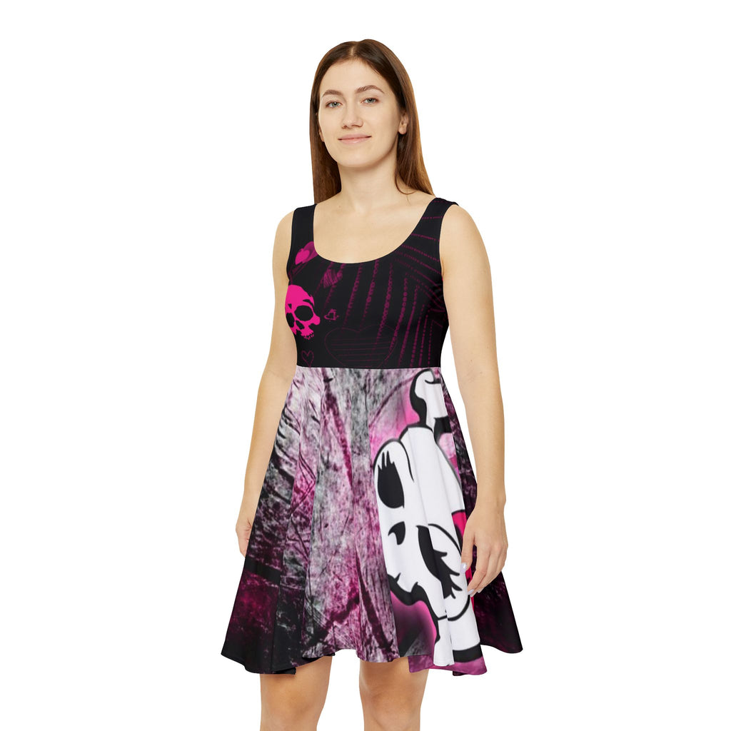Pink Skull Skater Dress — Gothic Punk All-Over Print
