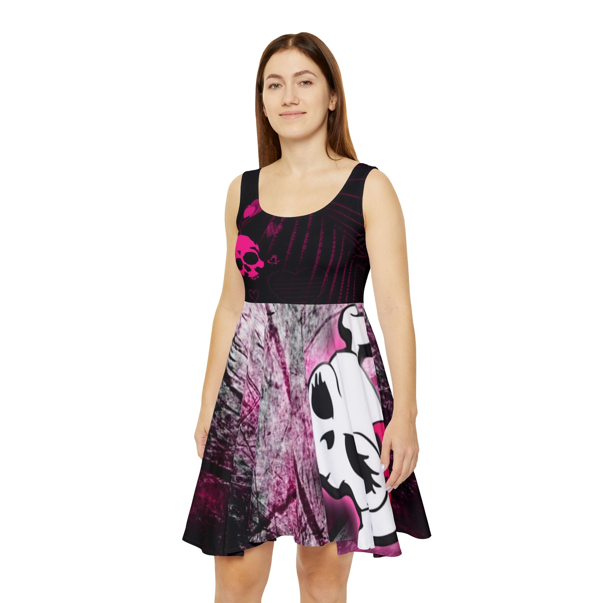 Pink Skull Skater Dress — Gothic Punk All-Over Print