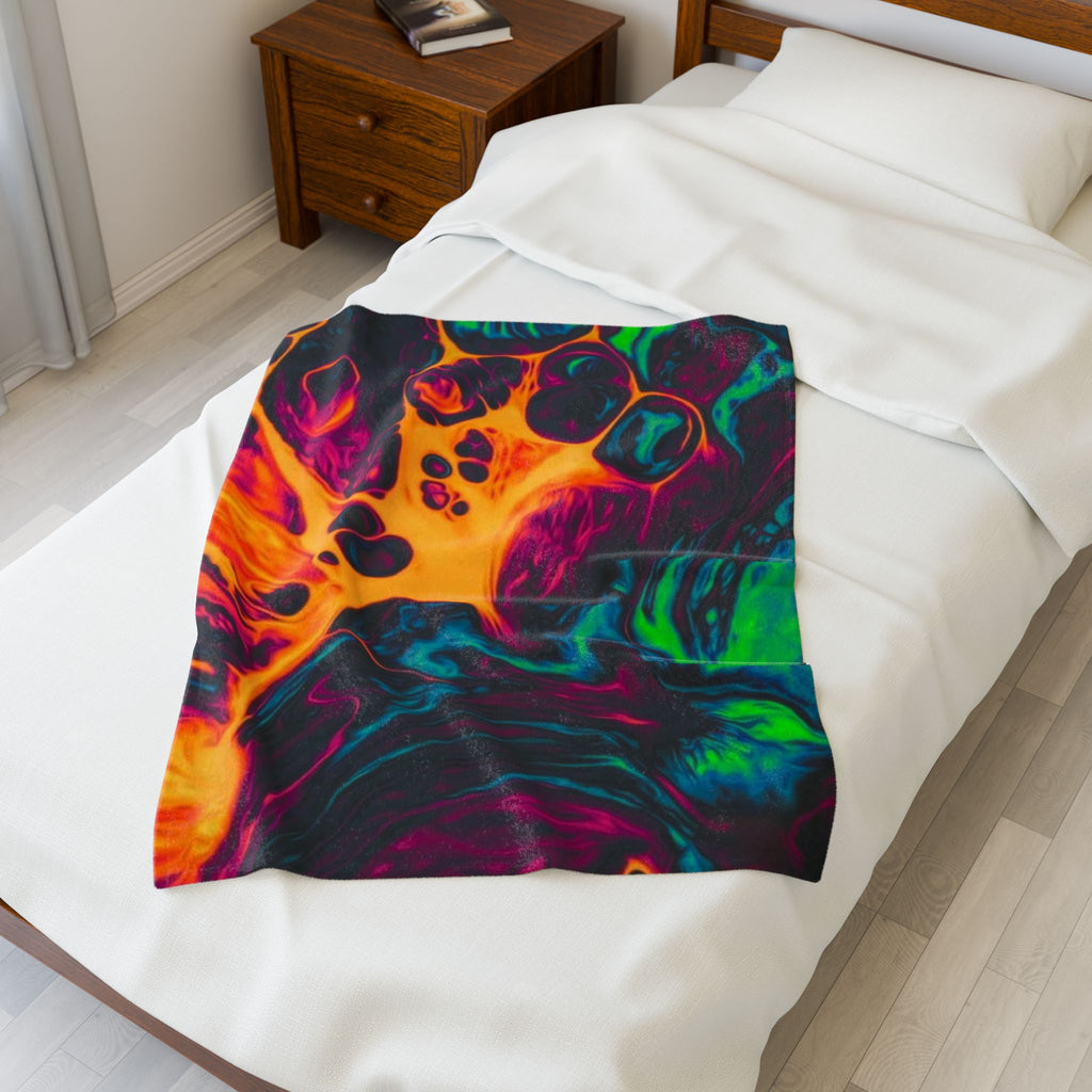 Psychedelic Swirl Velveteen Plush Blanket — Vibrant Neon Abstract Throw