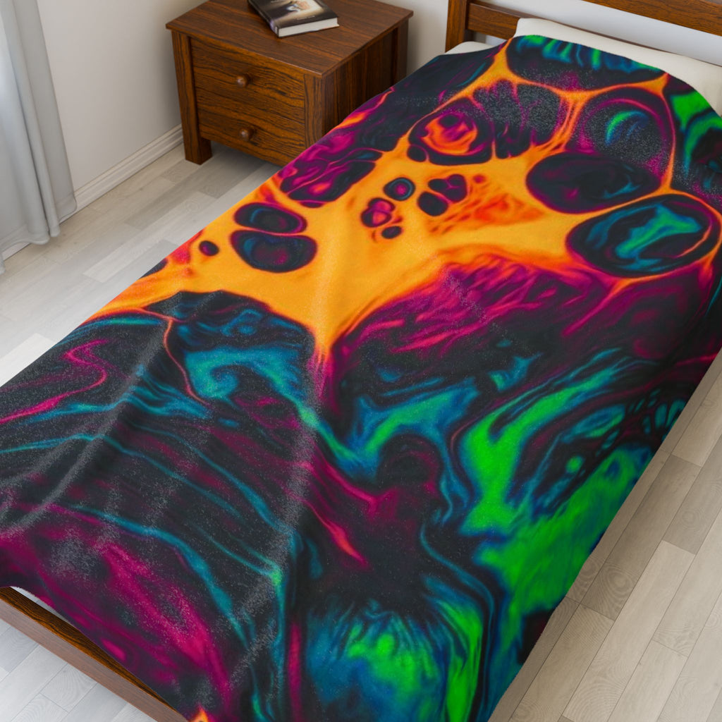 Psychedelic Swirl Velveteen Plush Blanket — Vibrant Neon Abstract Throw