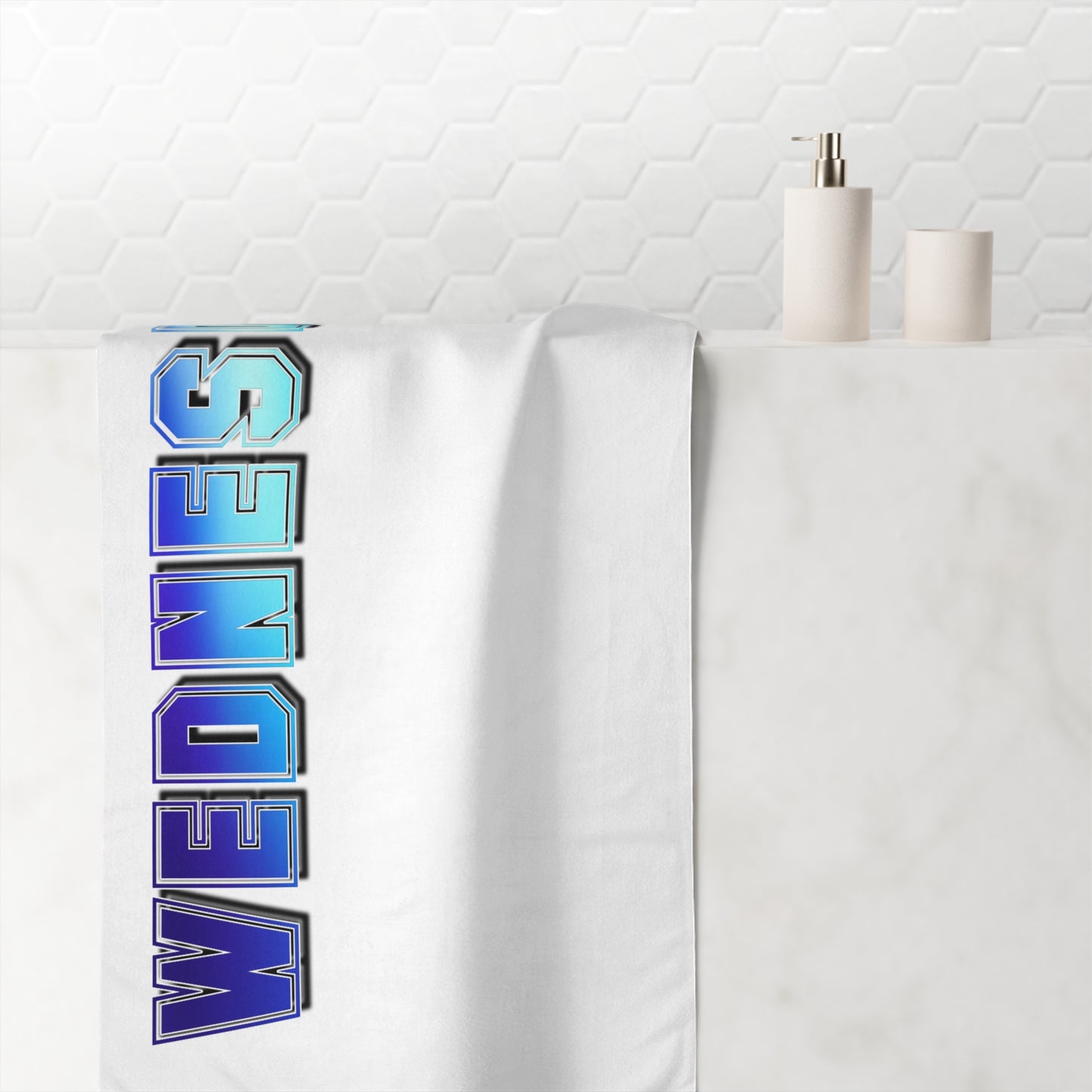 Wednesday Graphic Beach Towel – Bold Blue Ombre Text