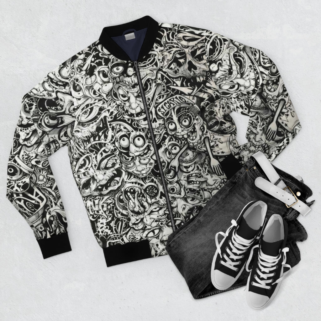 Doodle Skull All-Over Print Bomber Jacket