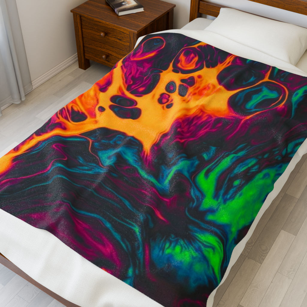 Psychedelic Swirl Velveteen Plush Blanket — Vibrant Neon Abstract Throw