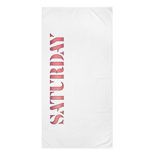 Beach Towel — 'SATURDAY' Pink Stencil Design