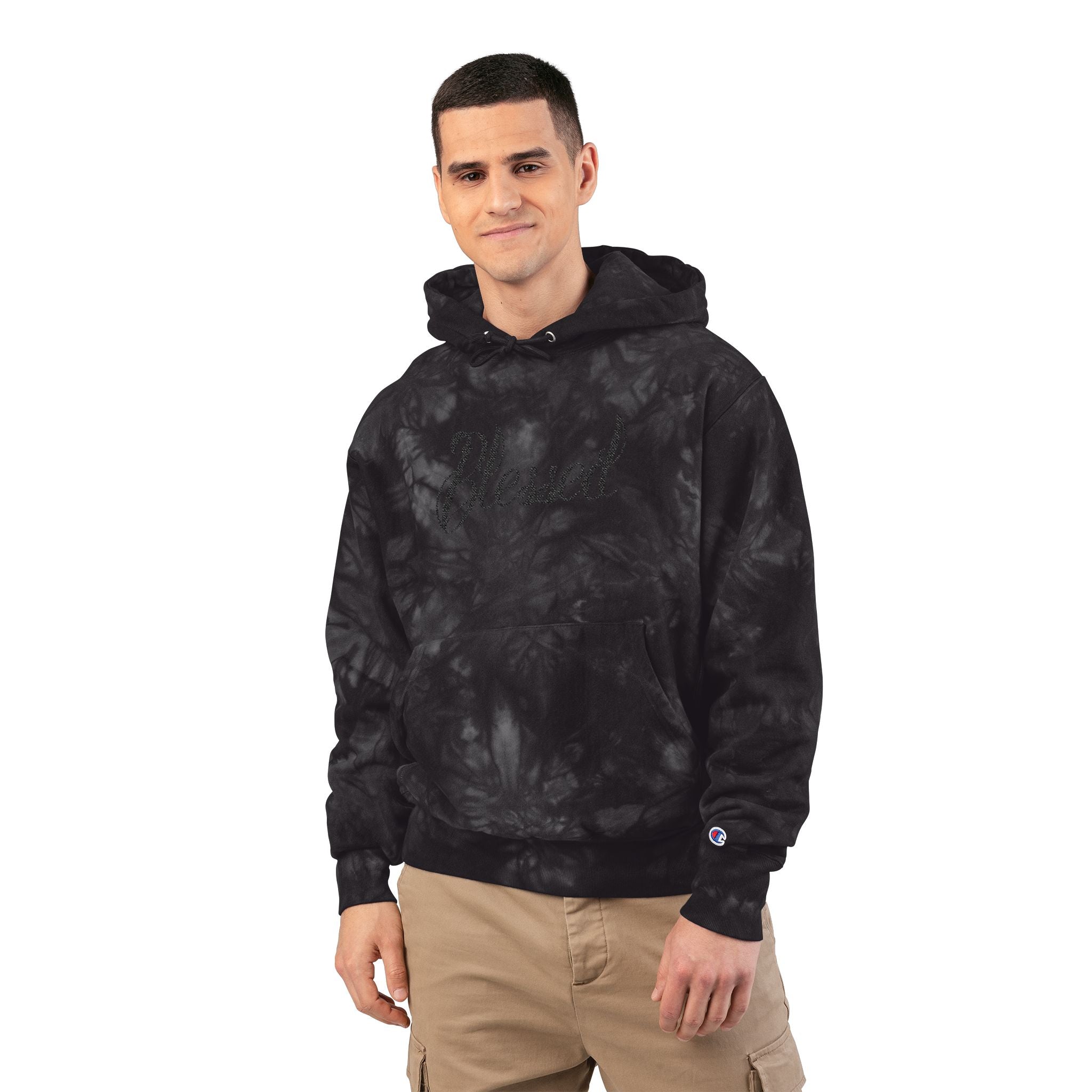Tie-Dye Champion Hoodie — Embroidered Logo Pullover