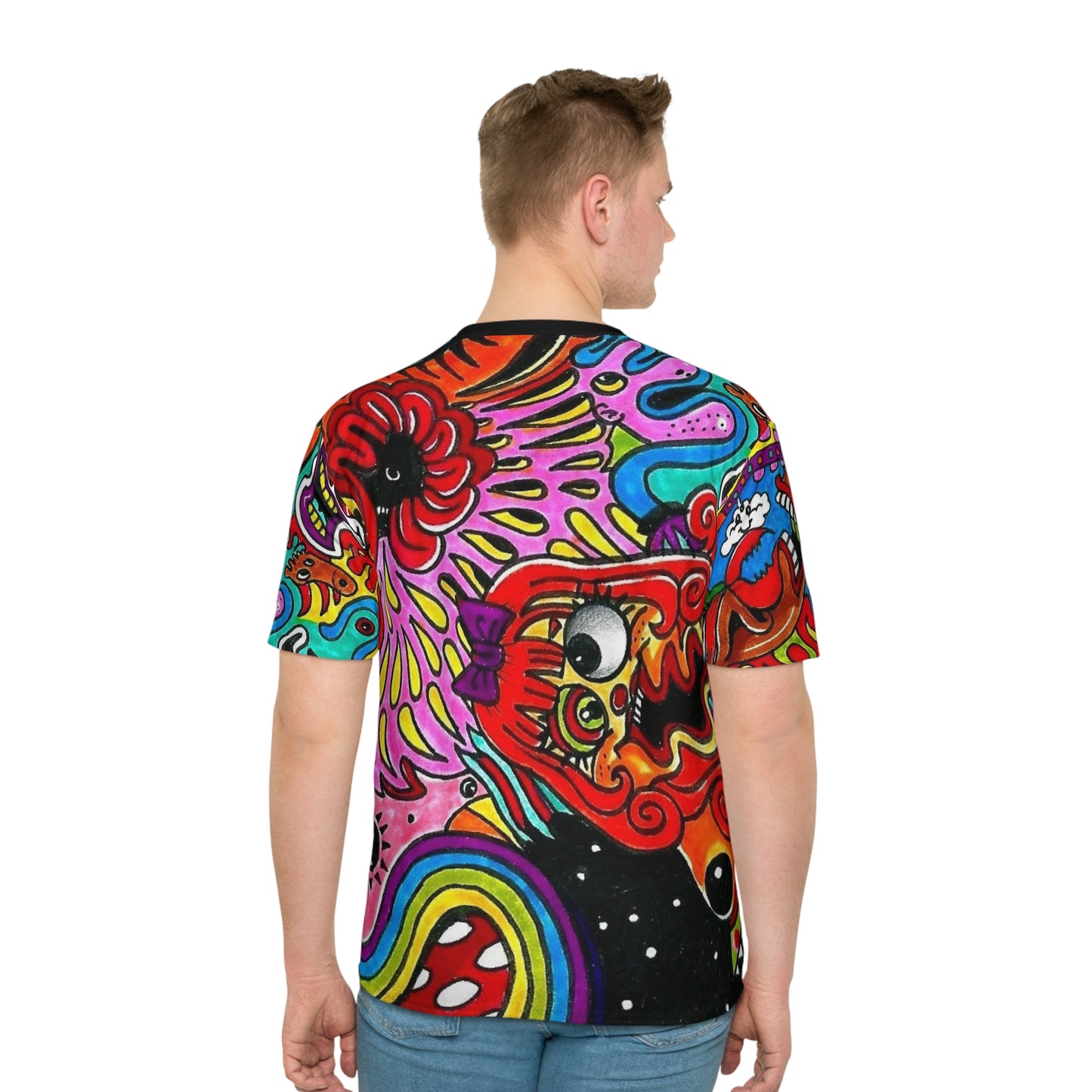 Psychedelic Doodle All-Over Print T‑Shirt — Colorful Abstract Art Tee