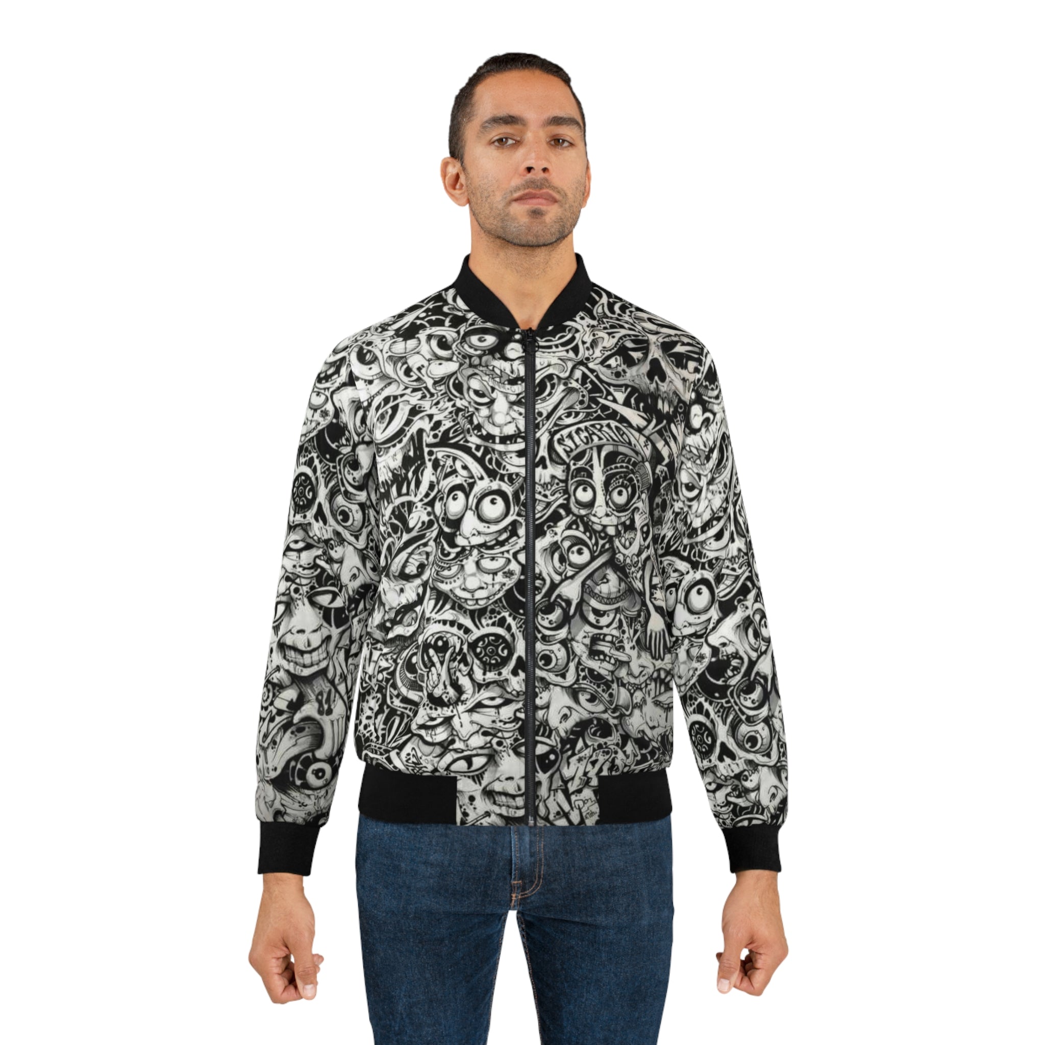 Doodle Skull All-Over Print Bomber Jacket