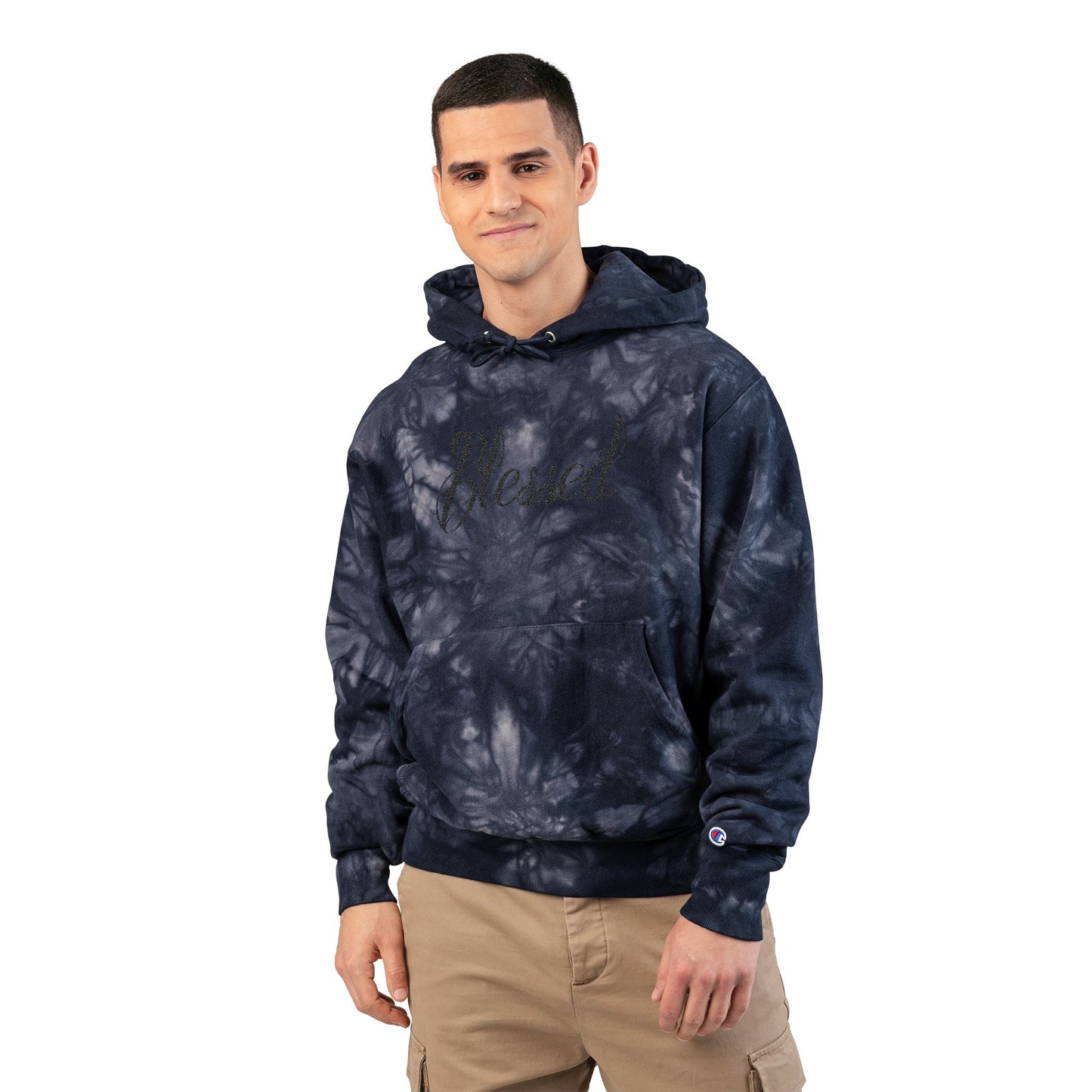 Tie-Dye Champion Hoodie — Embroidered Logo Pullover