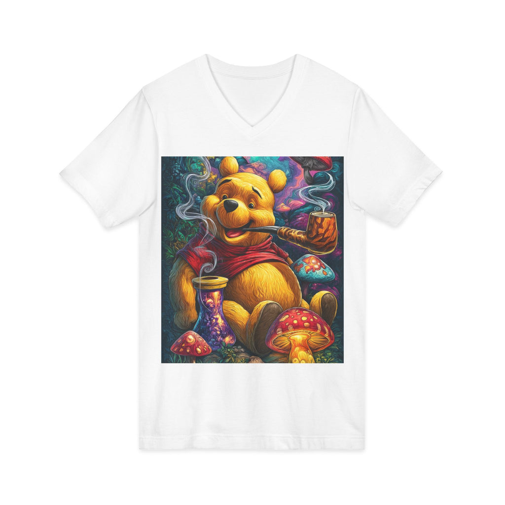 Graphic V‑Neck Tee — Psychedelic Bear Smoking Pipe Art