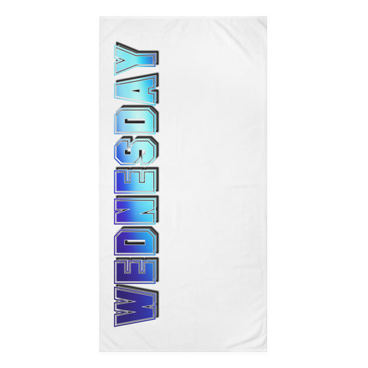 Wednesday Graphic Beach Towel – Bold Blue Ombre Text