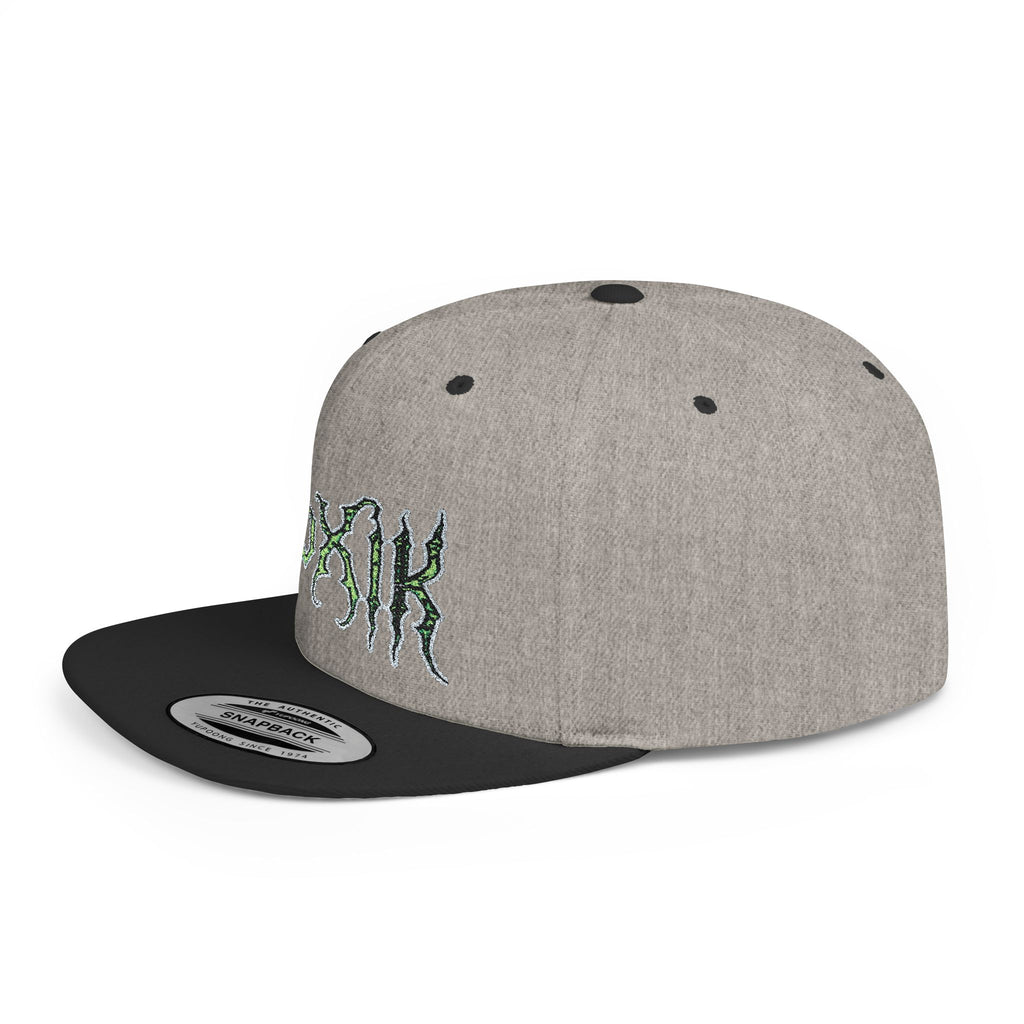 Flat Bill Snapback Hat — Green Drip Gothic Logo Embroidered Cap