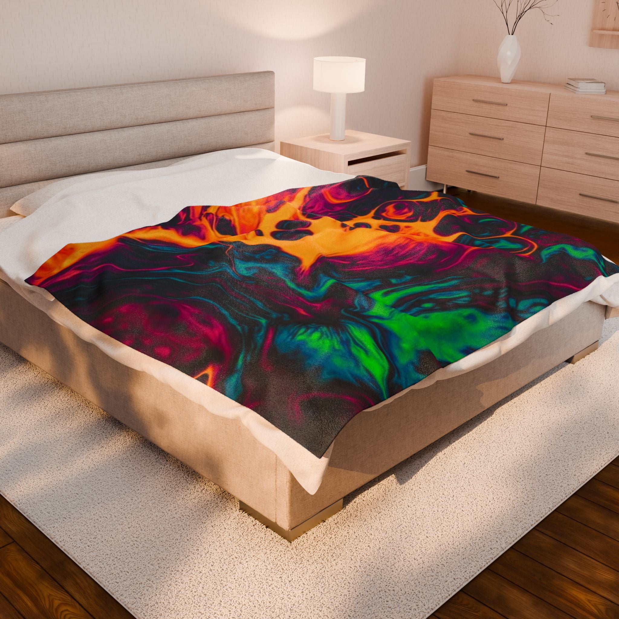 Psychedelic Swirl Velveteen Plush Blanket — Vibrant Neon Abstract Throw