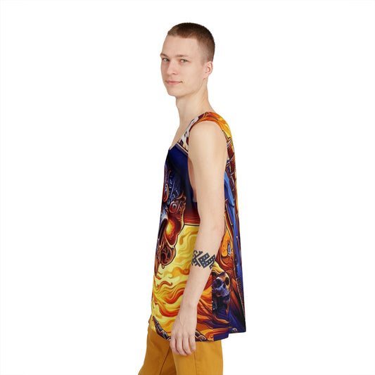 Skull Guitar Men's Tank — Fiery Skeleton Rock Music All-Over Print Tank Top
