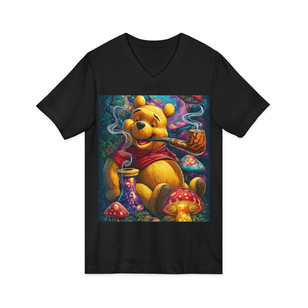 Graphic V‑Neck Tee — Psychedelic Bear Smoking Pipe Art