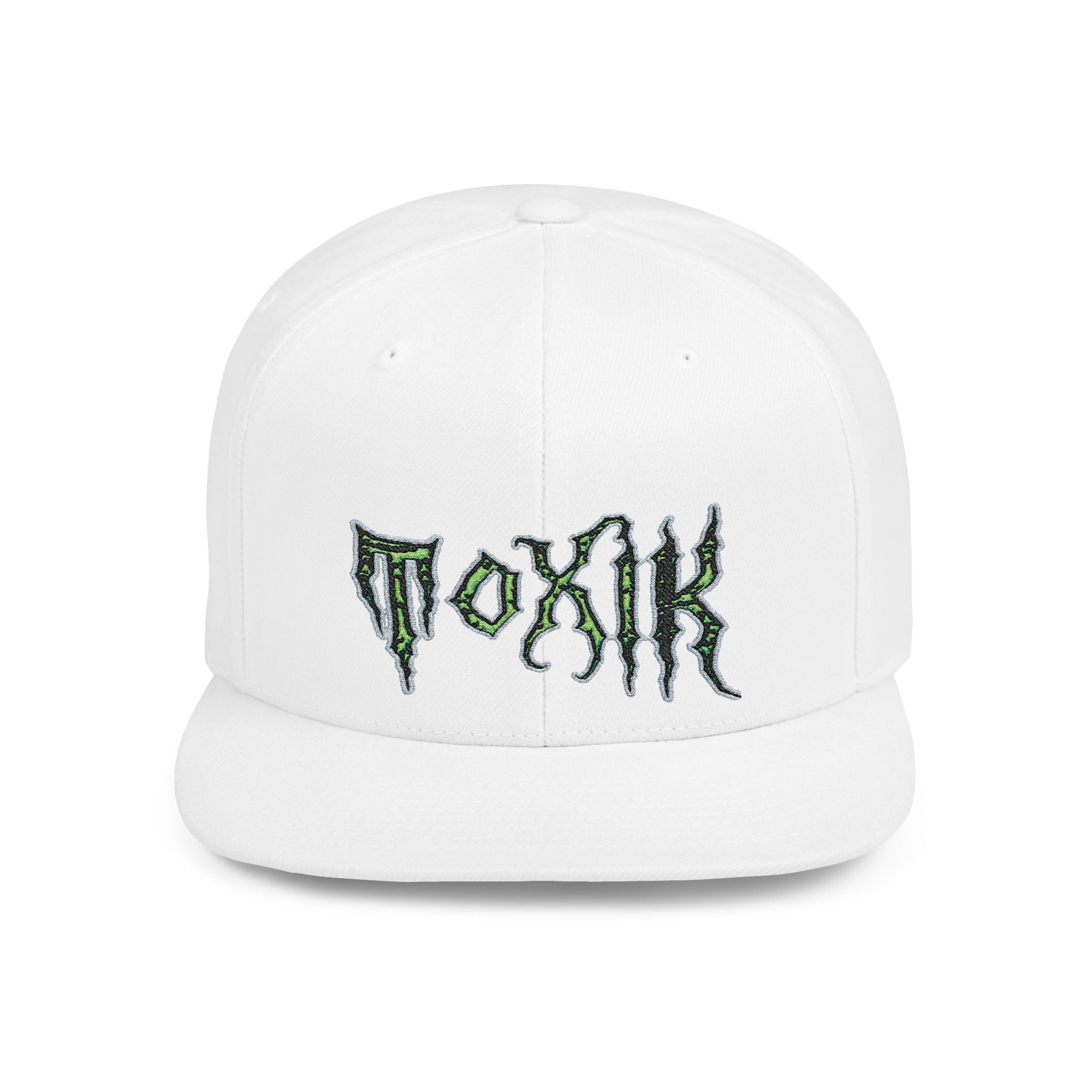Flat Bill Snapback Hat — Green Drip Gothic Logo Embroidered Cap