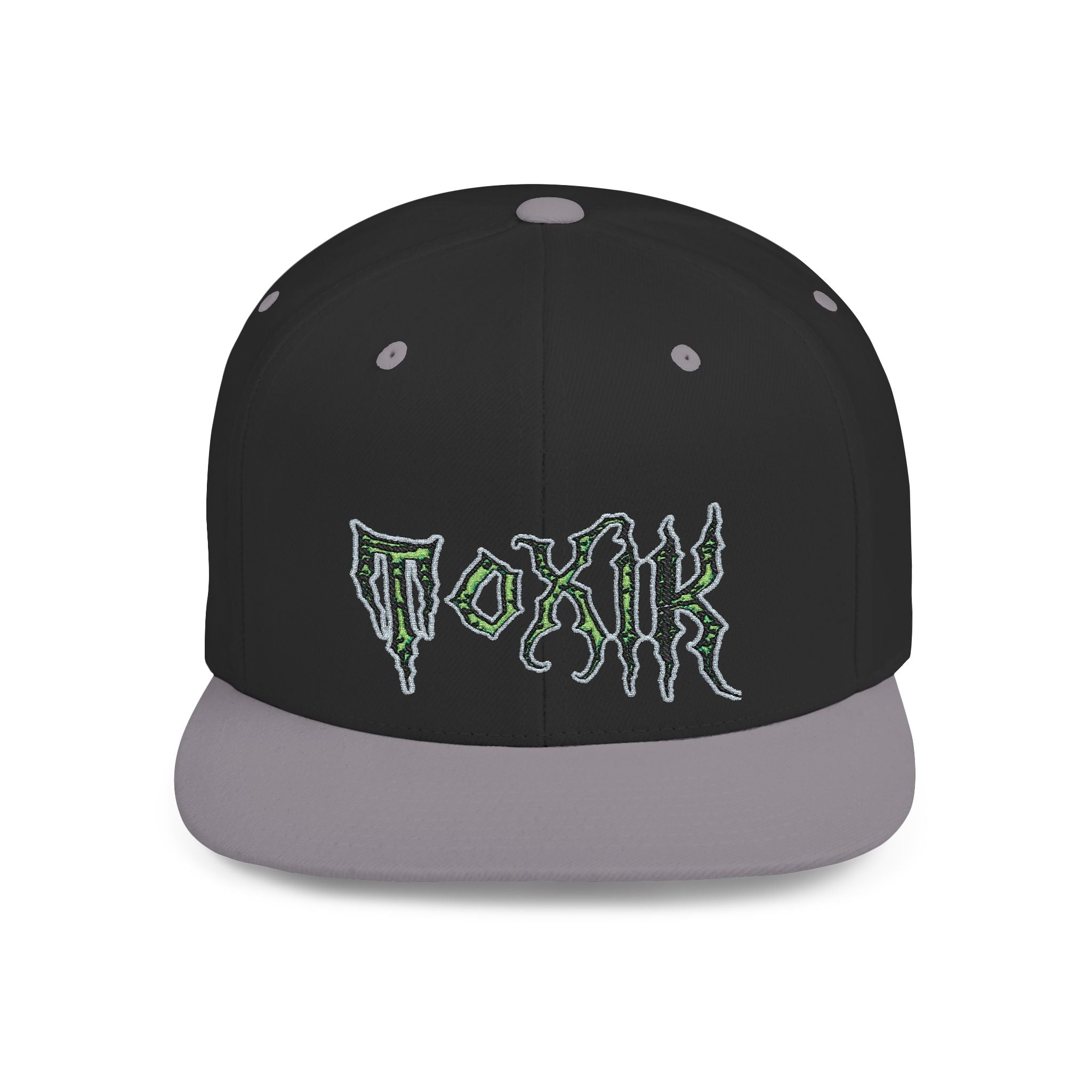 Flat Bill Snapback Hat — Green Drip Gothic Logo Embroidered Cap