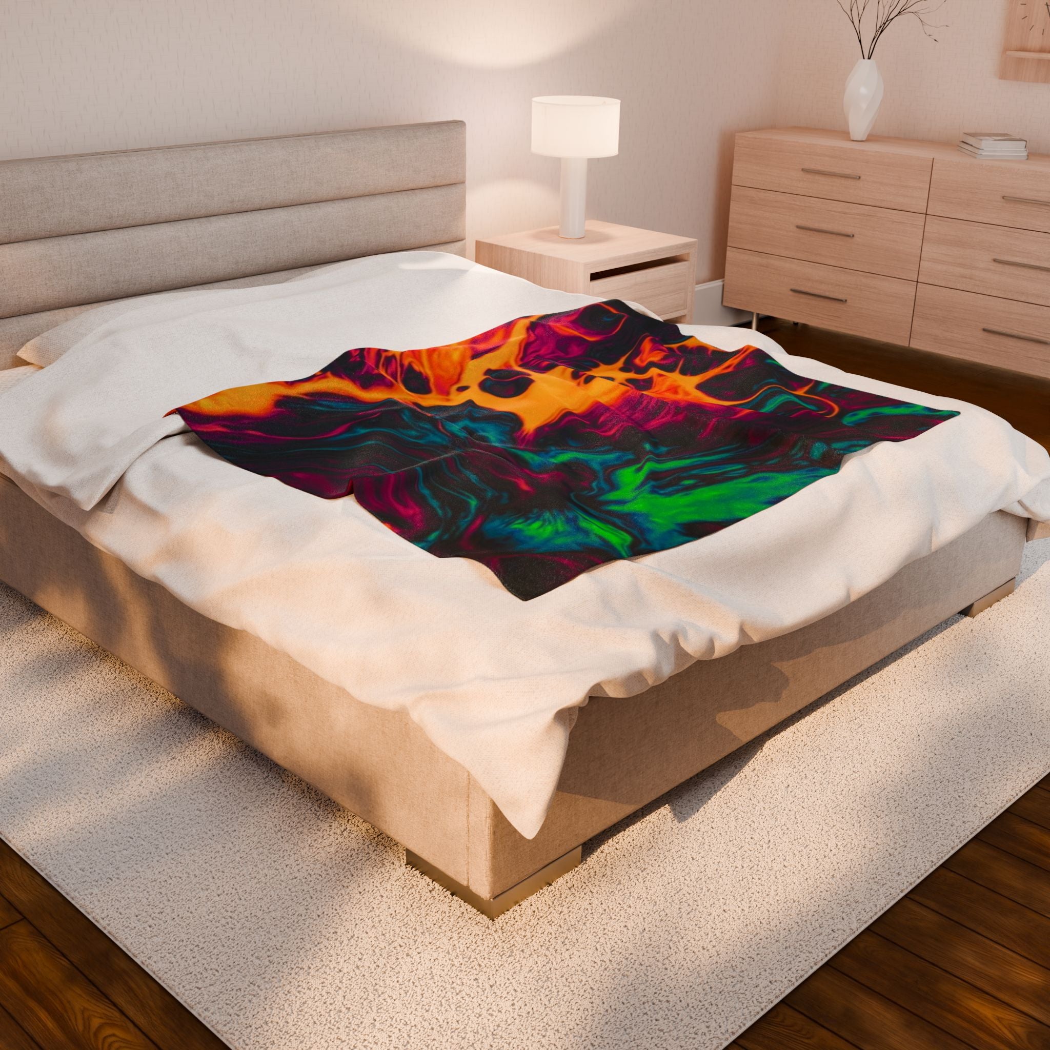 Psychedelic Swirl Velveteen Plush Blanket — Vibrant Neon Abstract Throw