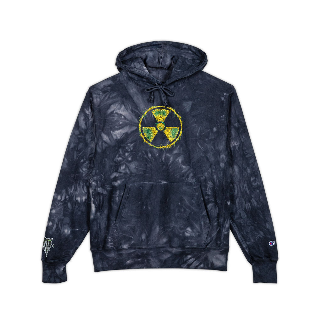 Tie-Dye Embroidered Hoodie — Yellow Green Radiation Patch