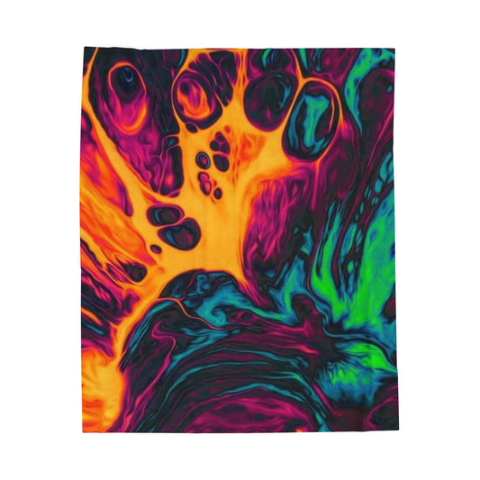 Psychedelic Swirl Velveteen Plush Blanket — Vibrant Neon Abstract Throw
