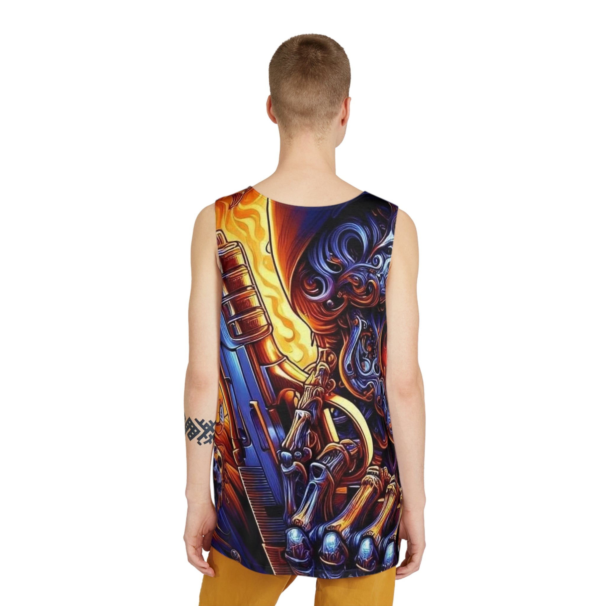 Skull Guitar Men's Tank — Fiery Skeleton Rock Music All-Over Print Tank Top