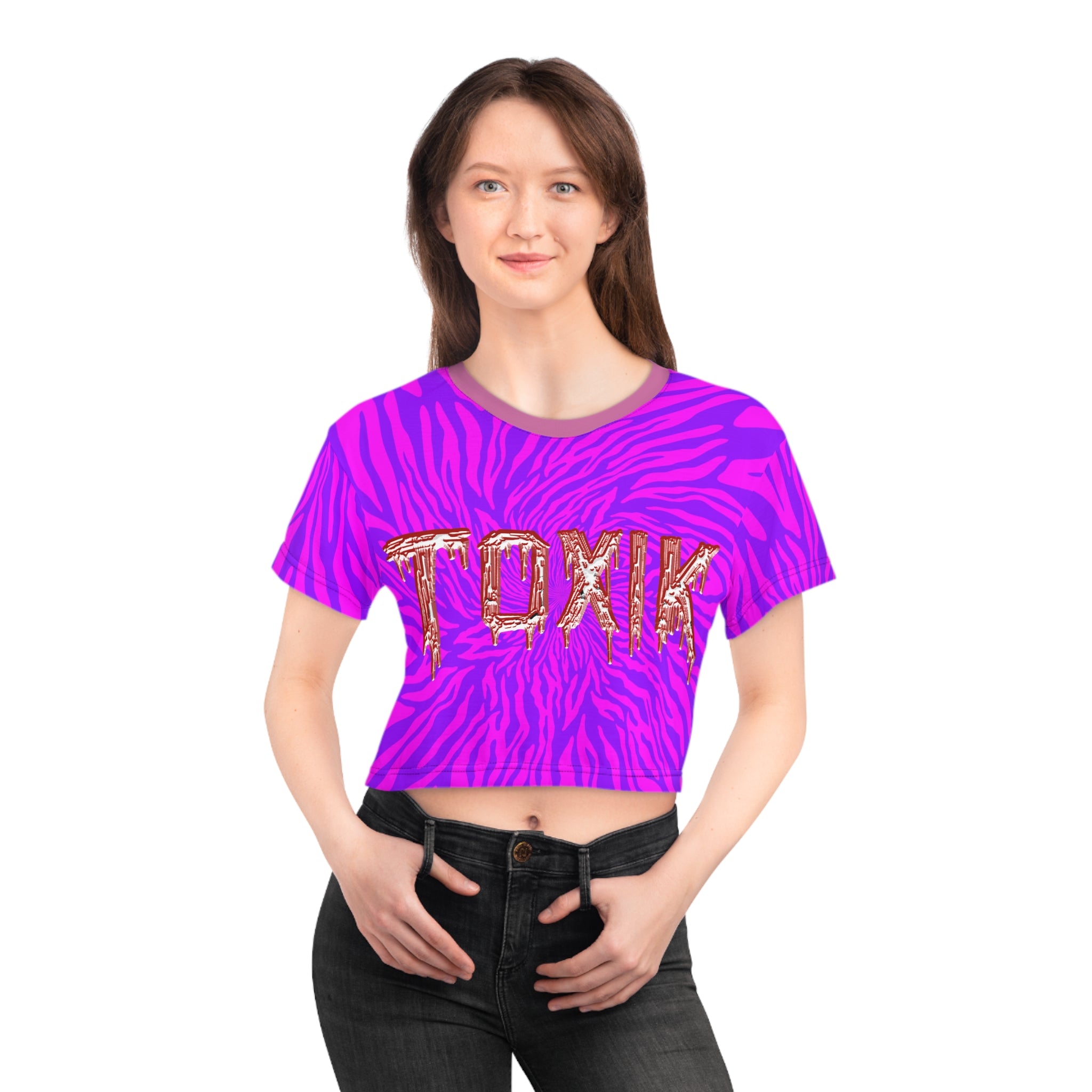 Toxic Crop Tee — Neon Pink Zebra Graphic Top