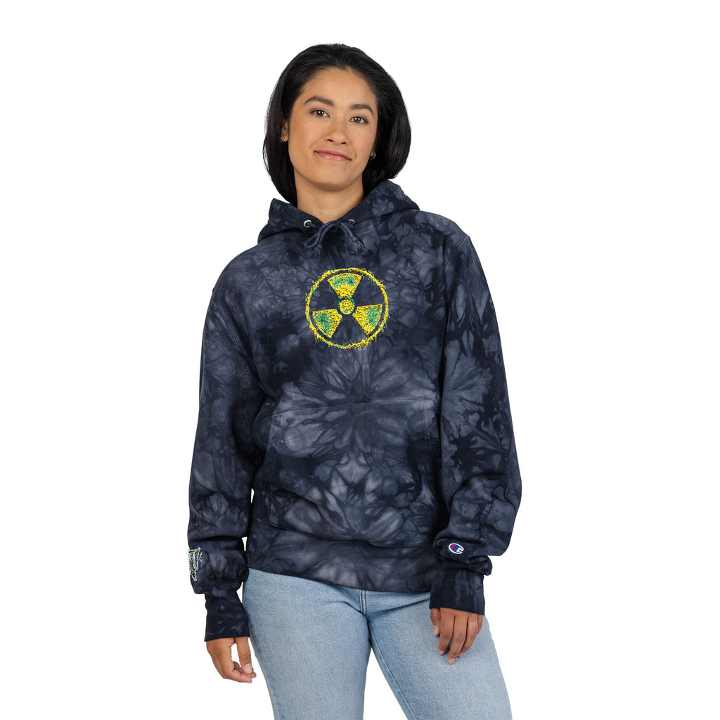 Tie-Dye Embroidered Hoodie — Yellow Green Radiation Patch