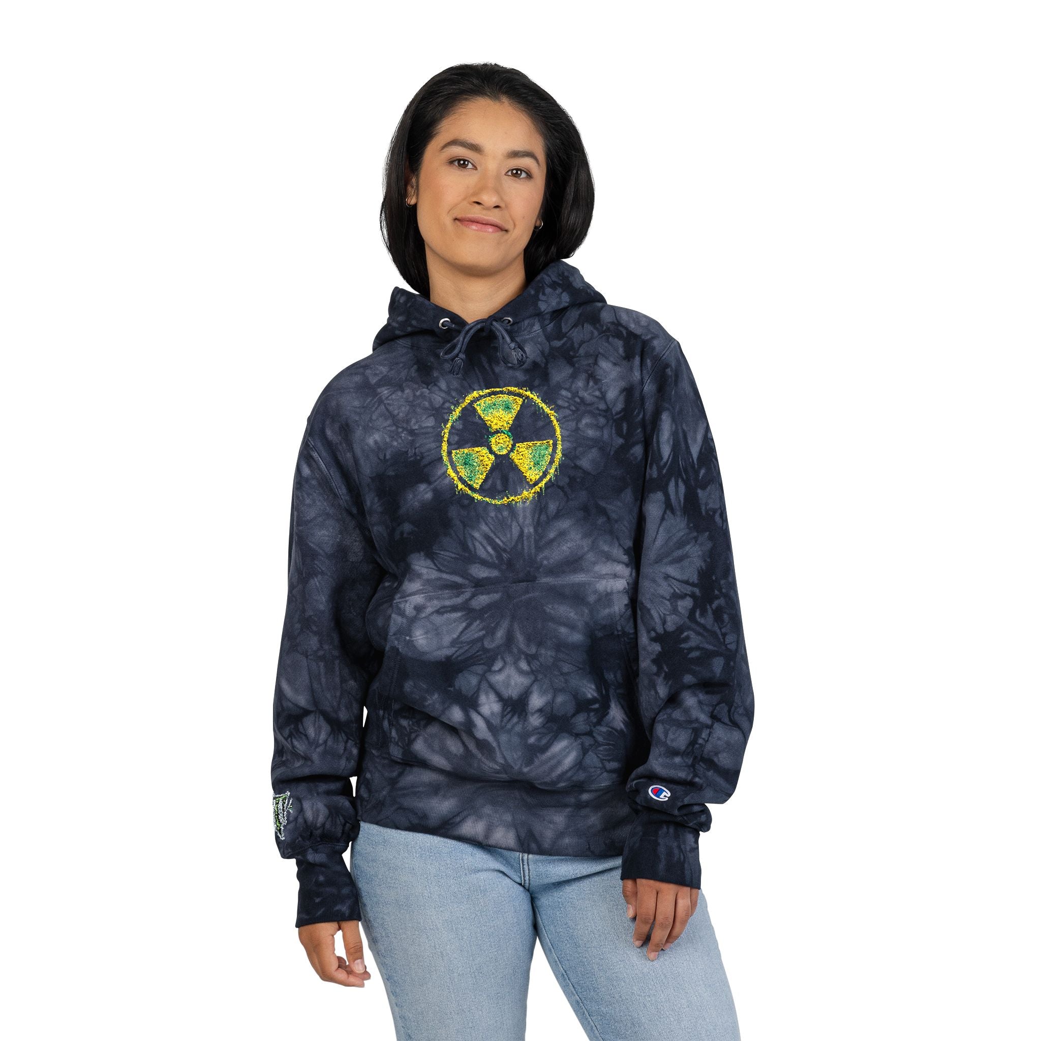 Tie-Dye Embroidered Hoodie — Yellow Green Radiation Patch