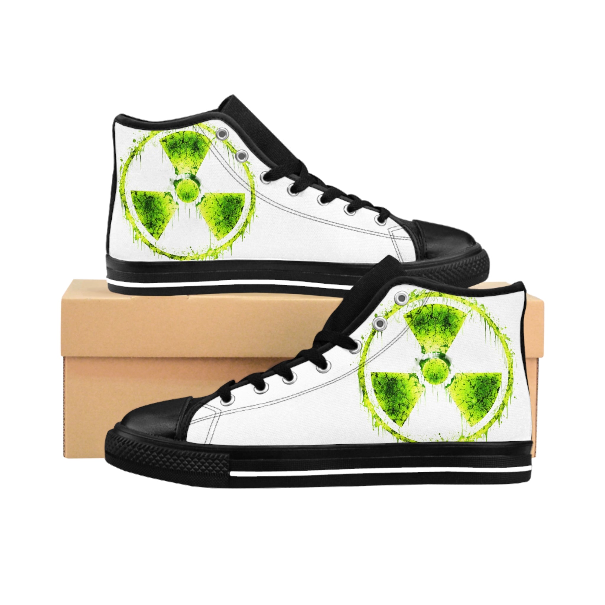 Radioactive Symbol High-Top Sneakers — Green Biohazard Graphic Men's Classic Sneakers