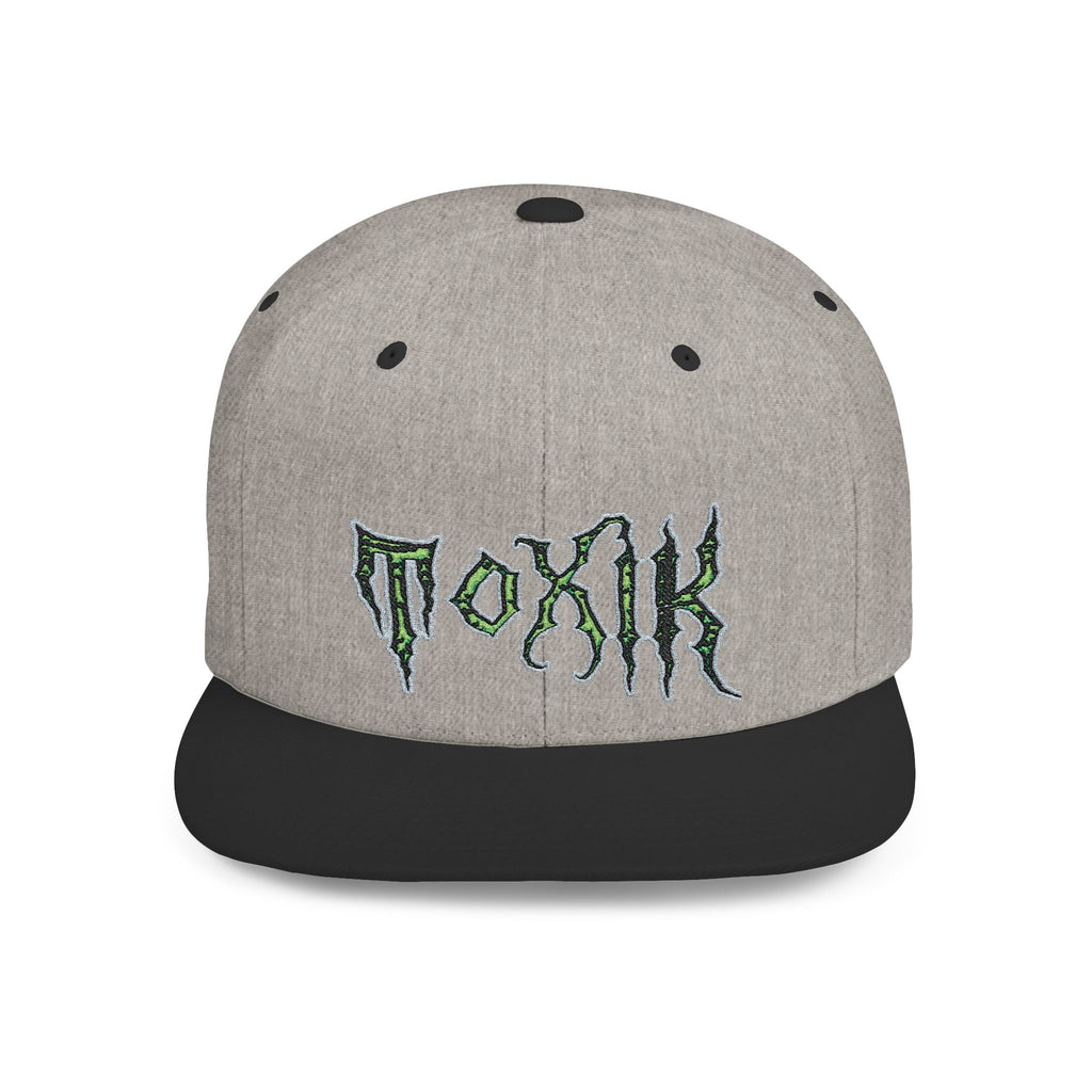 Flat Bill Snapback Hat — Green Drip Gothic Logo Embroidered Cap