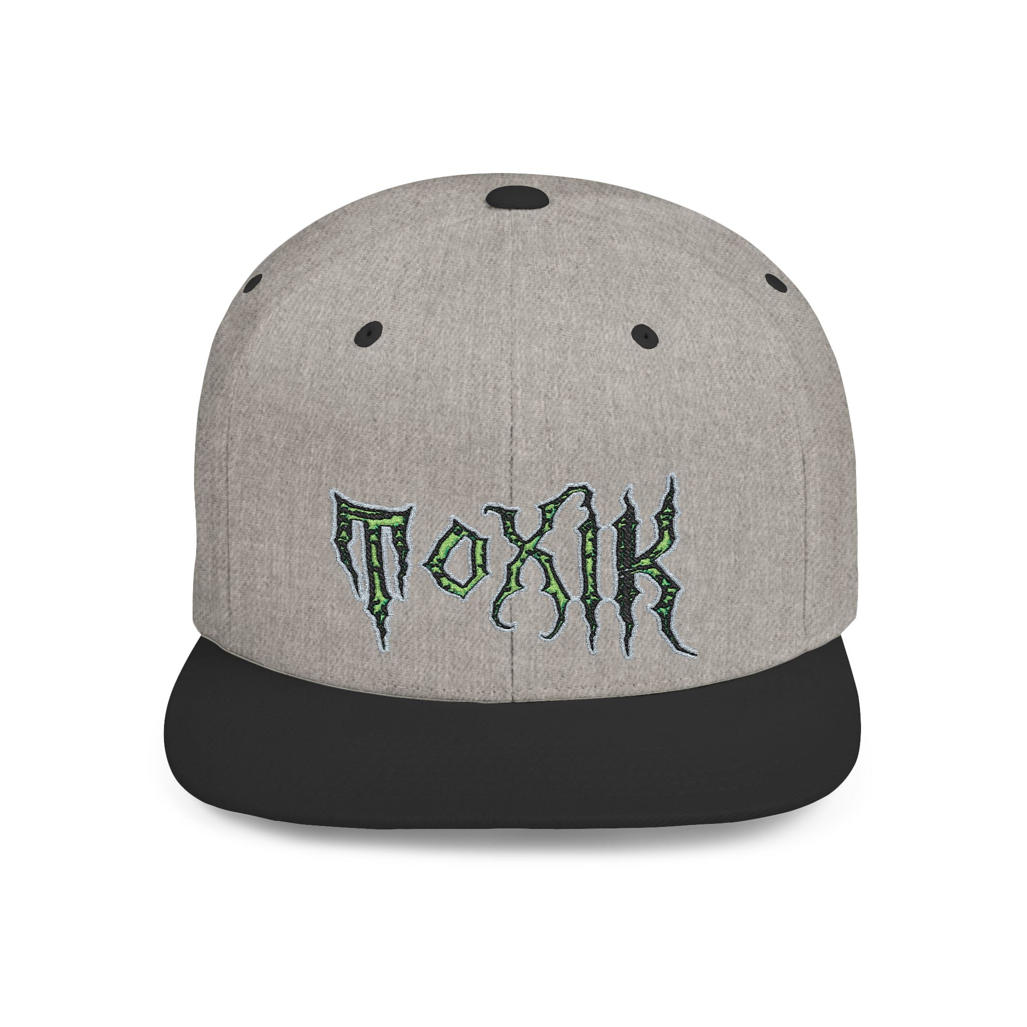 Flat Bill Snapback Hat — Green Drip Gothic Logo Embroidered Cap