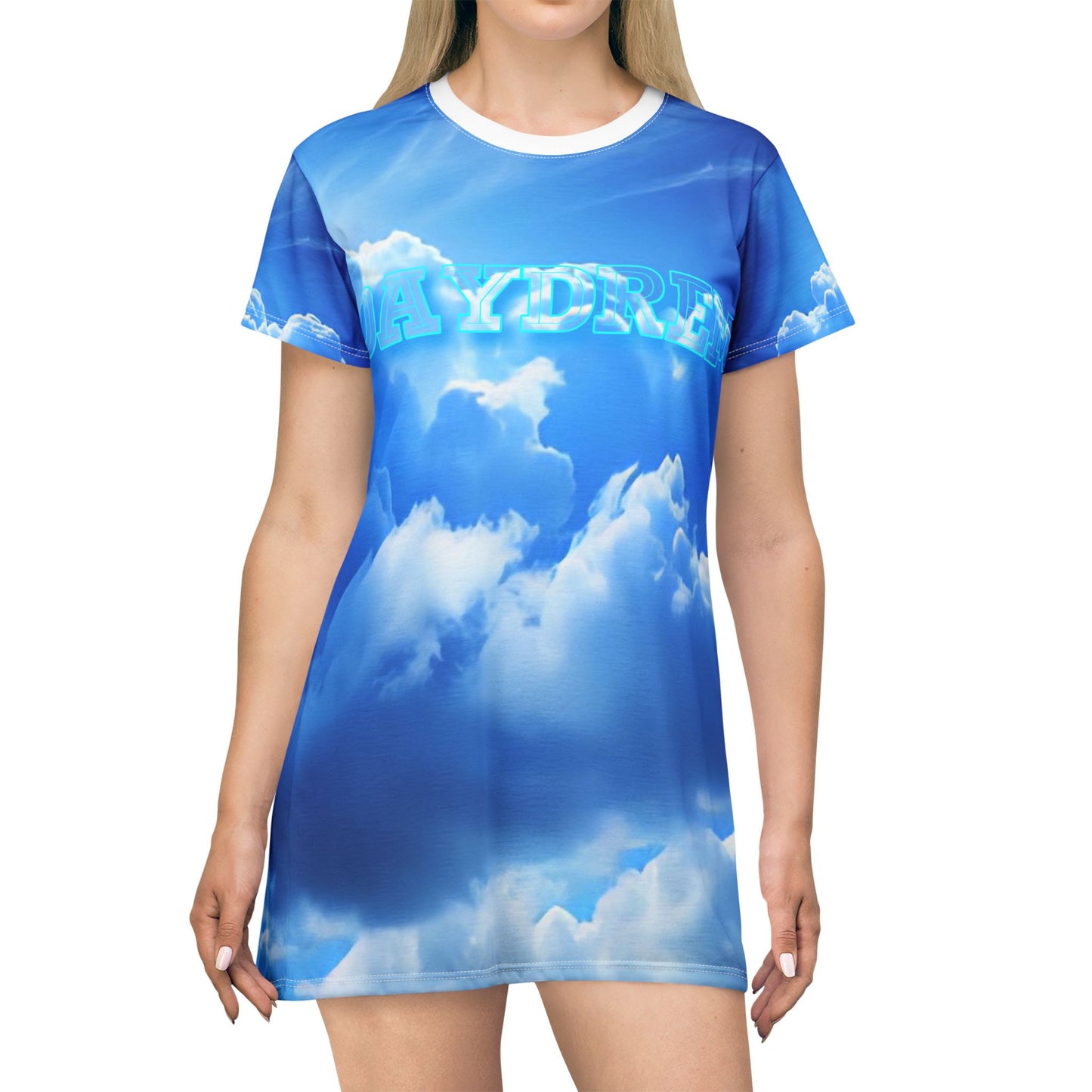 Daydream Clouds T-Shirt Dress — Blue Sky All-Over Print