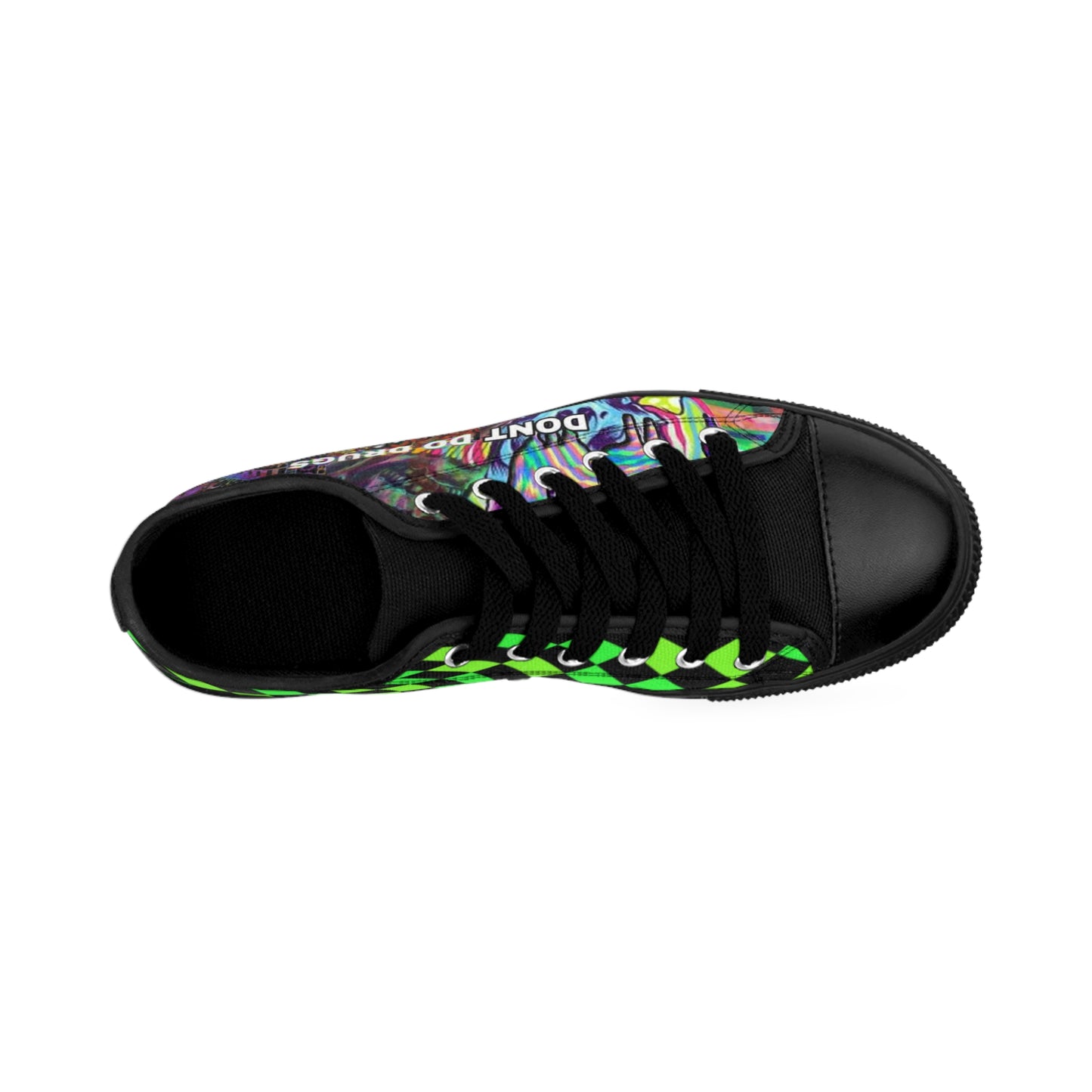 Men's Sneakers — Psychedelic Checkerboard Low-Top "DON'T DO DRUGS" Statement Shoes
