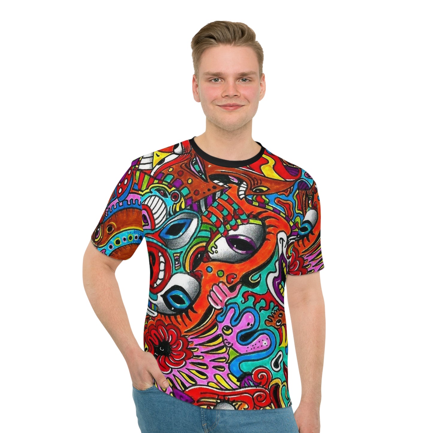 Psychedelic Doodle All-Over Print T‑Shirt — Colorful Abstract Art Tee