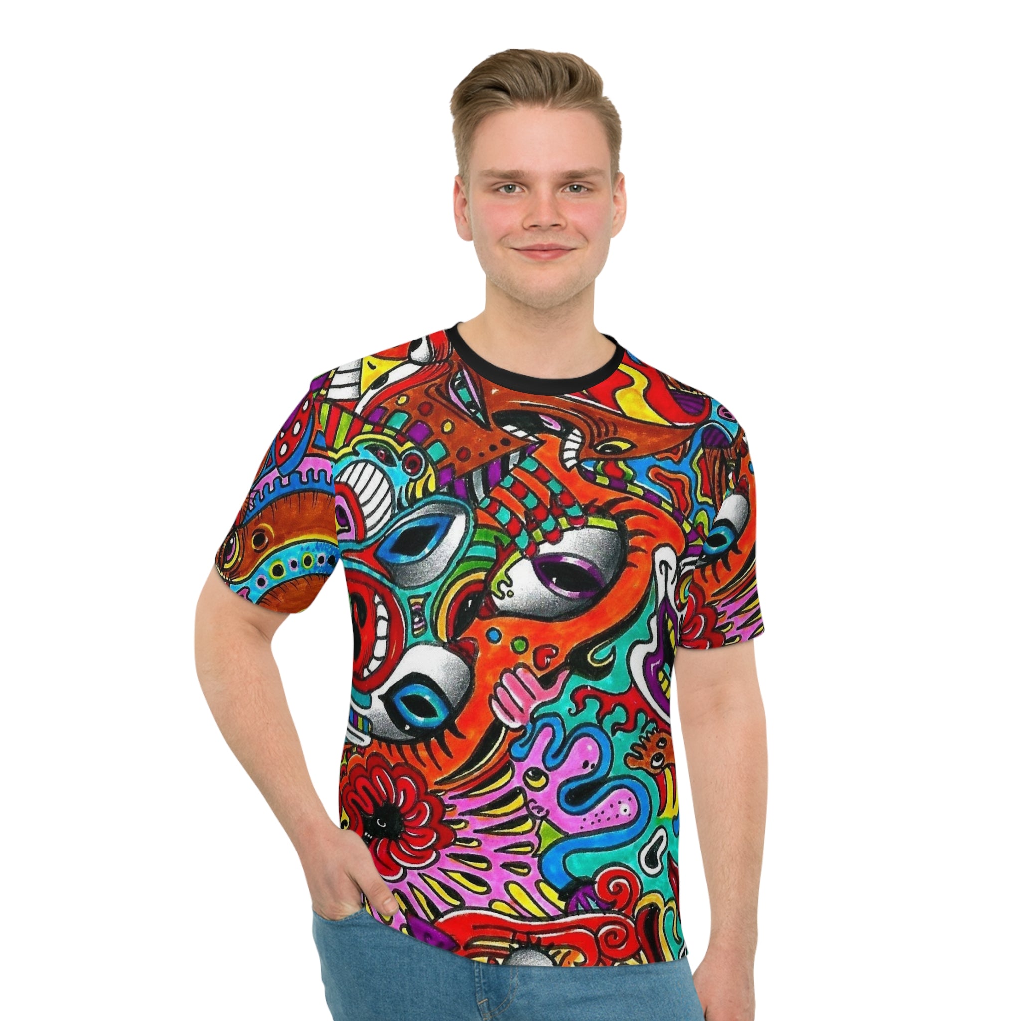 Psychedelic Doodle All-Over Print T‑Shirt — Colorful Abstract Art Tee