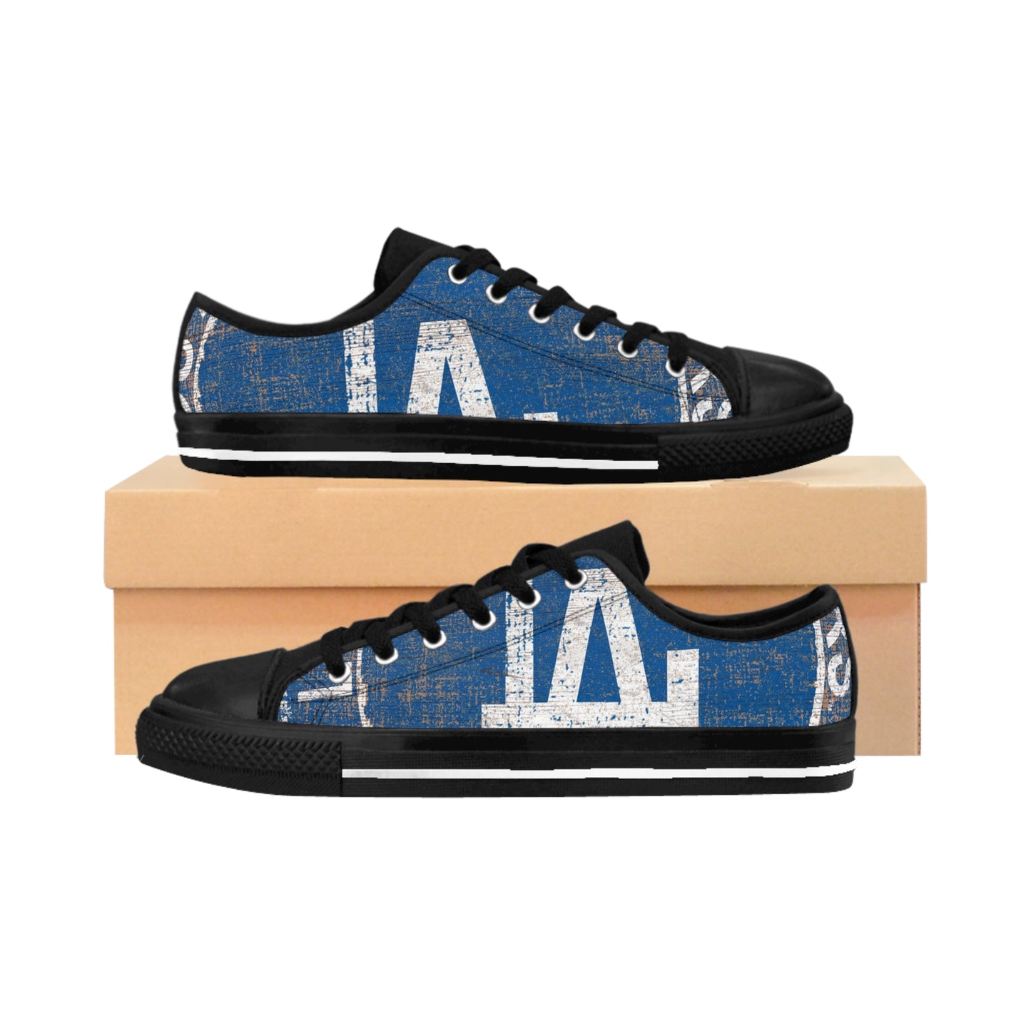 LA Vintage Logo Men's Sneakers — Distressed Blue Streetwear Canvas Shoes