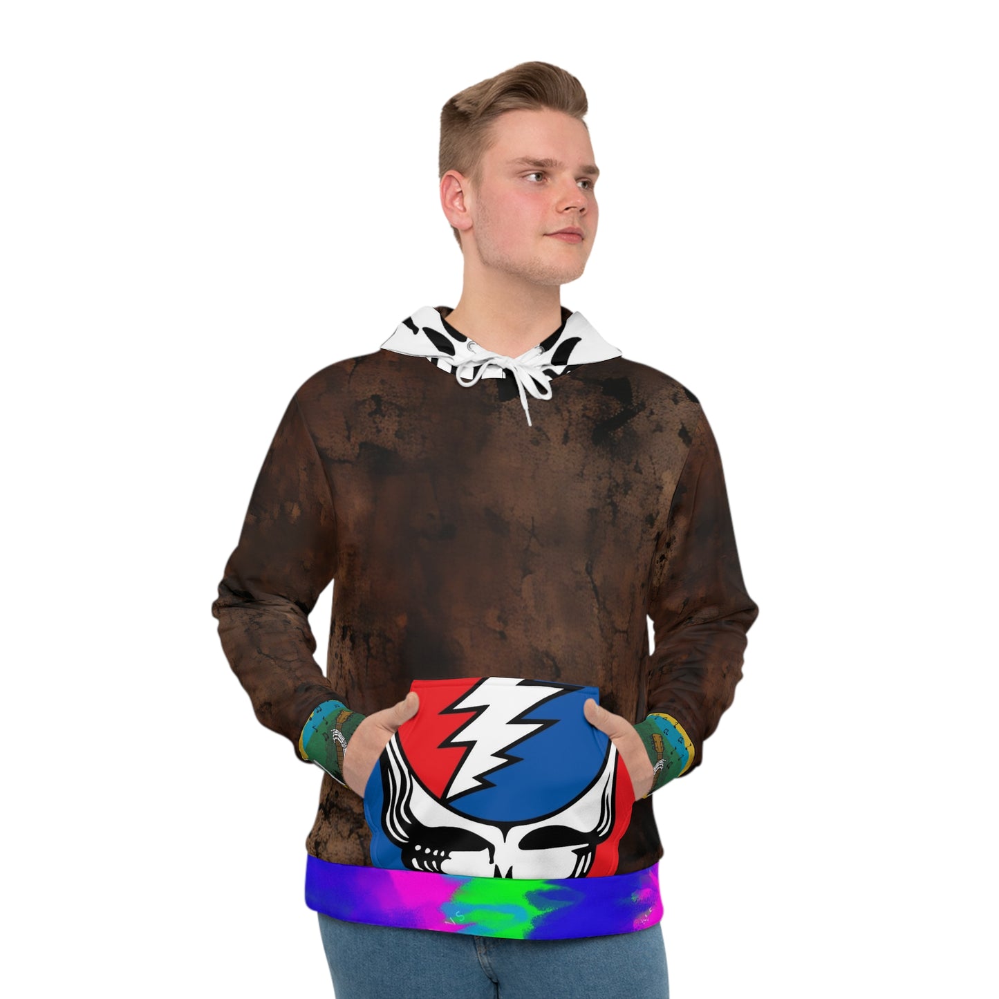 Grateful Dead Skull All-Over Print Hoodie — Psychedelic Tie-Dye Brown AOP