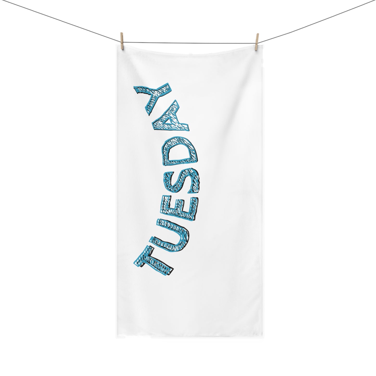 Tuesday Beach Towel — Blue Patterned "TUESDAY" Text