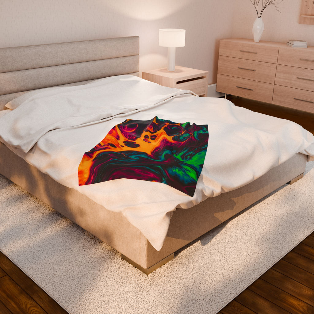 Psychedelic Swirl Velveteen Plush Blanket — Vibrant Neon Abstract Throw