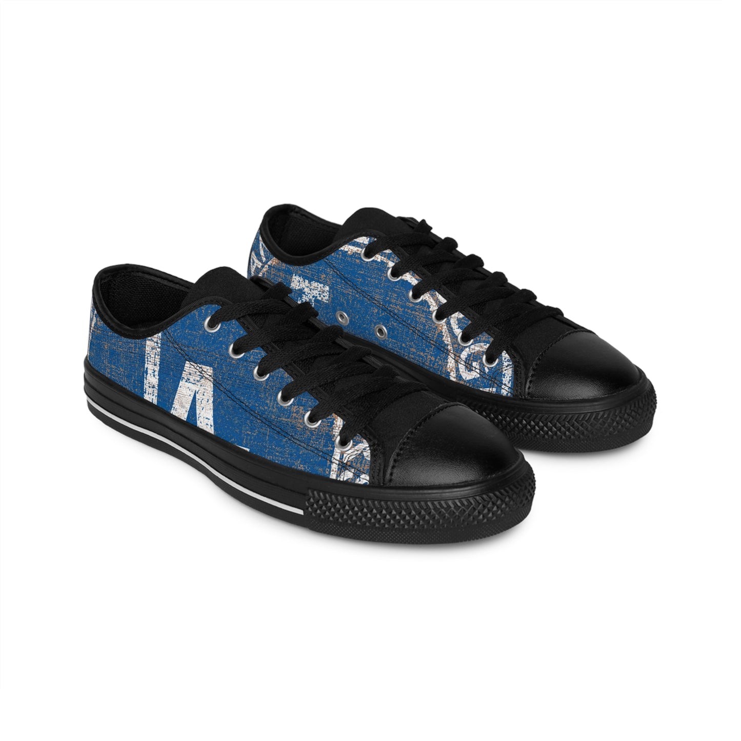 LA Vintage Logo Men's Sneakers — Distressed Blue Streetwear Canvas Shoes
