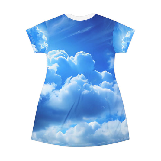 Daydream Clouds T-Shirt Dress — Blue Sky All-Over Print