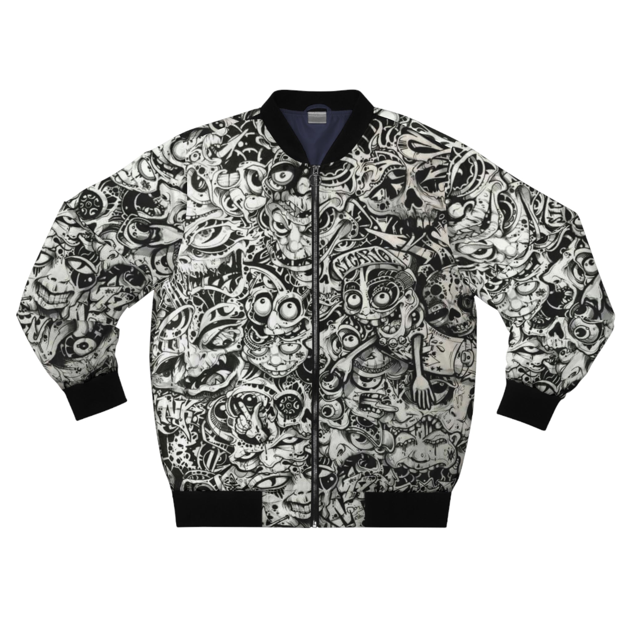 Doodle Skull All-Over Print Bomber Jacket