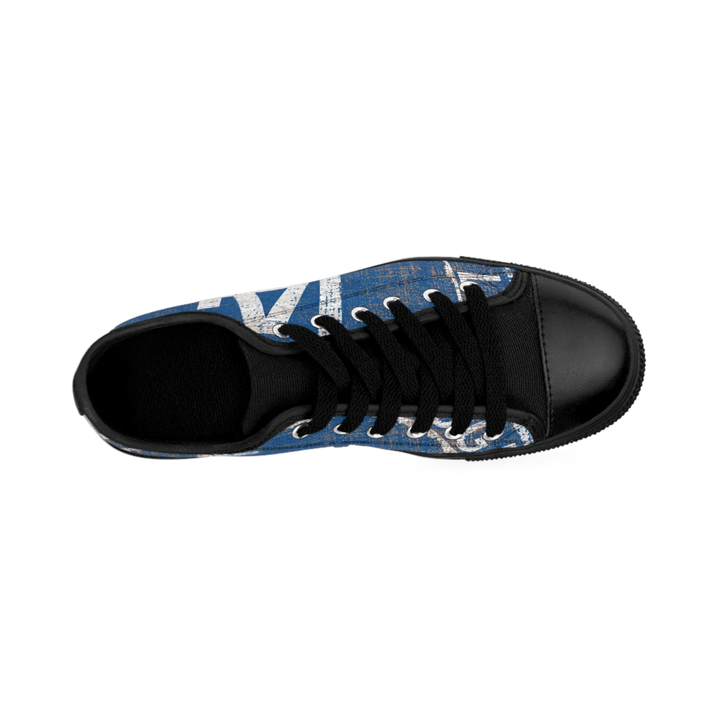 LA Vintage Logo Men's Sneakers — Distressed Blue Streetwear Canvas Shoes