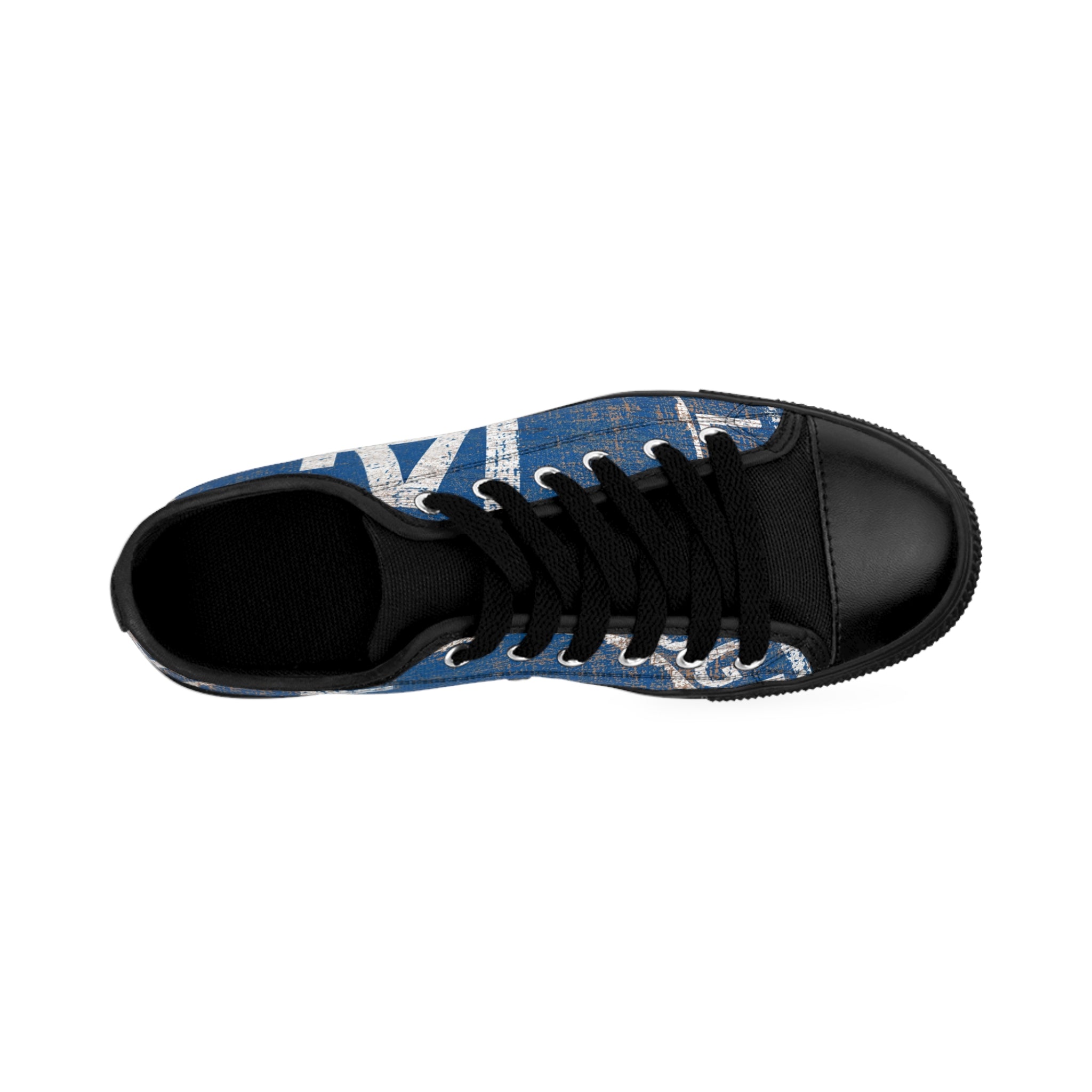 LA Vintage Logo Men's Sneakers — Distressed Blue Streetwear Canvas Shoes